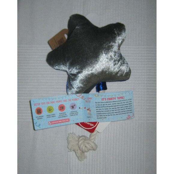 Party Dog Toy Blue Star P.L.A.Y. Best Day Blue Balloon Plush Squeaky Tug Rope - Picture 2 of 3